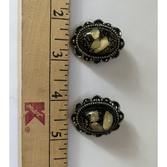 Vintage Gold Sparkle Fleck Splatter Earrings Resin Jewelry '50s MCM Clip On Rare - Picture 4 of 6